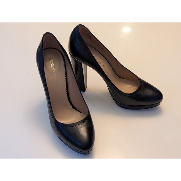 Emporio Armani Black Leather Platform Pumps - Made in Italy - 36.5 (US 6.5) - Picture 3 of 11